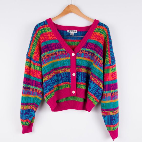 COPY - 🌈 VTG Retro Colorsplash Cropped Knit Cardigan - Picture 2 of 16